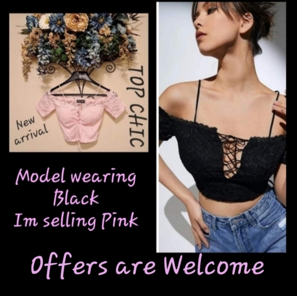 TOP CHIC Pink Lace Off/Shoulder Crop Top. NWOT Size Small - Picture 5 of 16